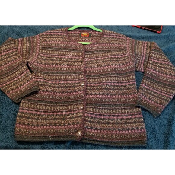 Alps fair isle Sweater Womens Cardigan Sz M Wool Button up USA Vintage - Picture 10 of 11